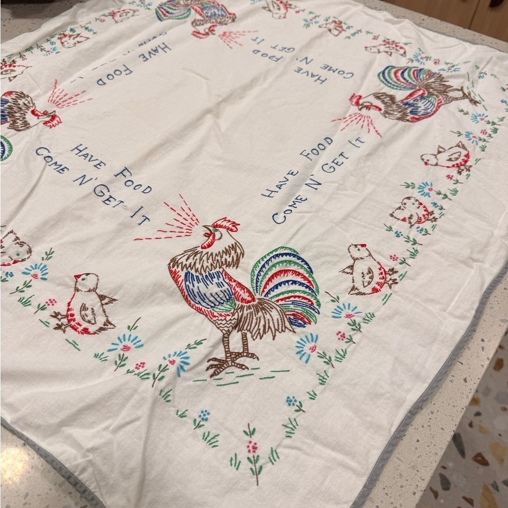 Vintage Farmhouse Rooster and Chickens Tablecloth - Picture 3 of 13